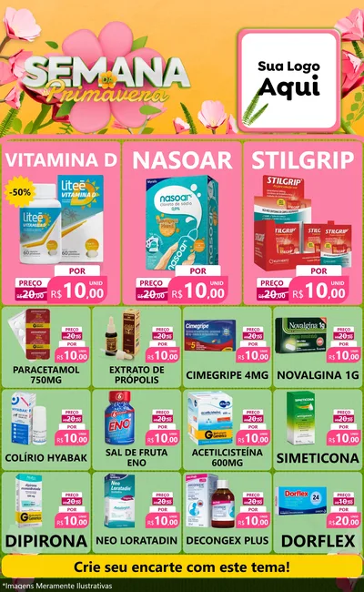 Modelo de Encarte para Encarte Grande com o tema Semana da Primavera para Farmácia