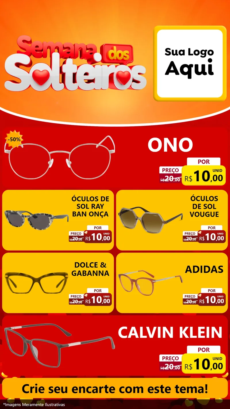 Modelo de TV para TV Vertical com o tema Semana dos Solteiros para Óticas