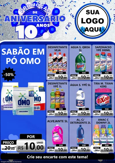 Modelo de Encarte para Encarte A4 Vertical com o tema Promoção de Aniversário - 10 Anos para Produtos de Limpeza