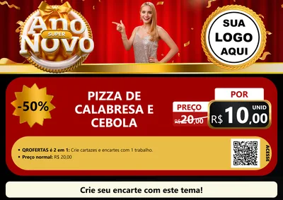 Modelo de Cartaz para Cartaz A4 Horizontal com o tema Super Ano Novo para Pizzaria