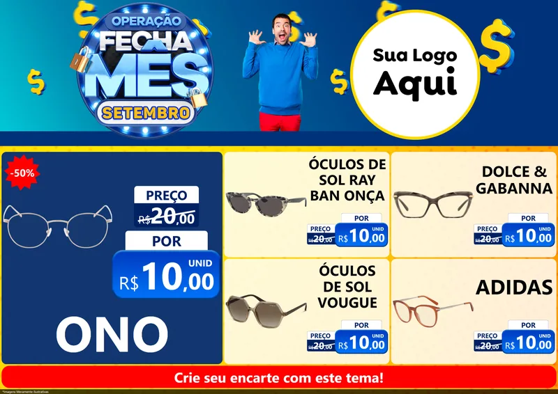 Modelo de Encarte para Encarte A4 Horizontal com o tema Operação Fecha Mês Setembro para Óticas
