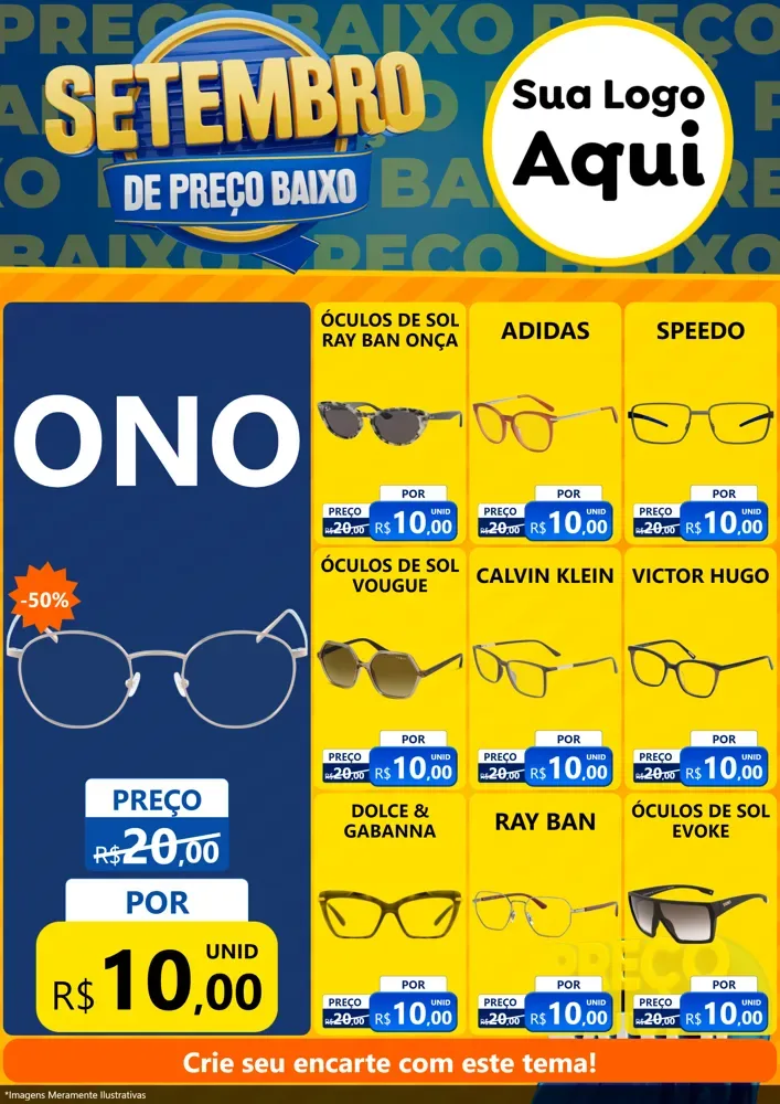 Modelo de Encarte para Encarte A4 Vertical com o tema Setembro De Preço Baixo para Óticas