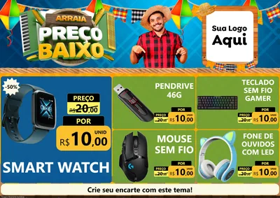 Modelo de Encarte para Encarte A4 Horizontal com o tema Arraiá de Preço Baixo - Junina para Informática