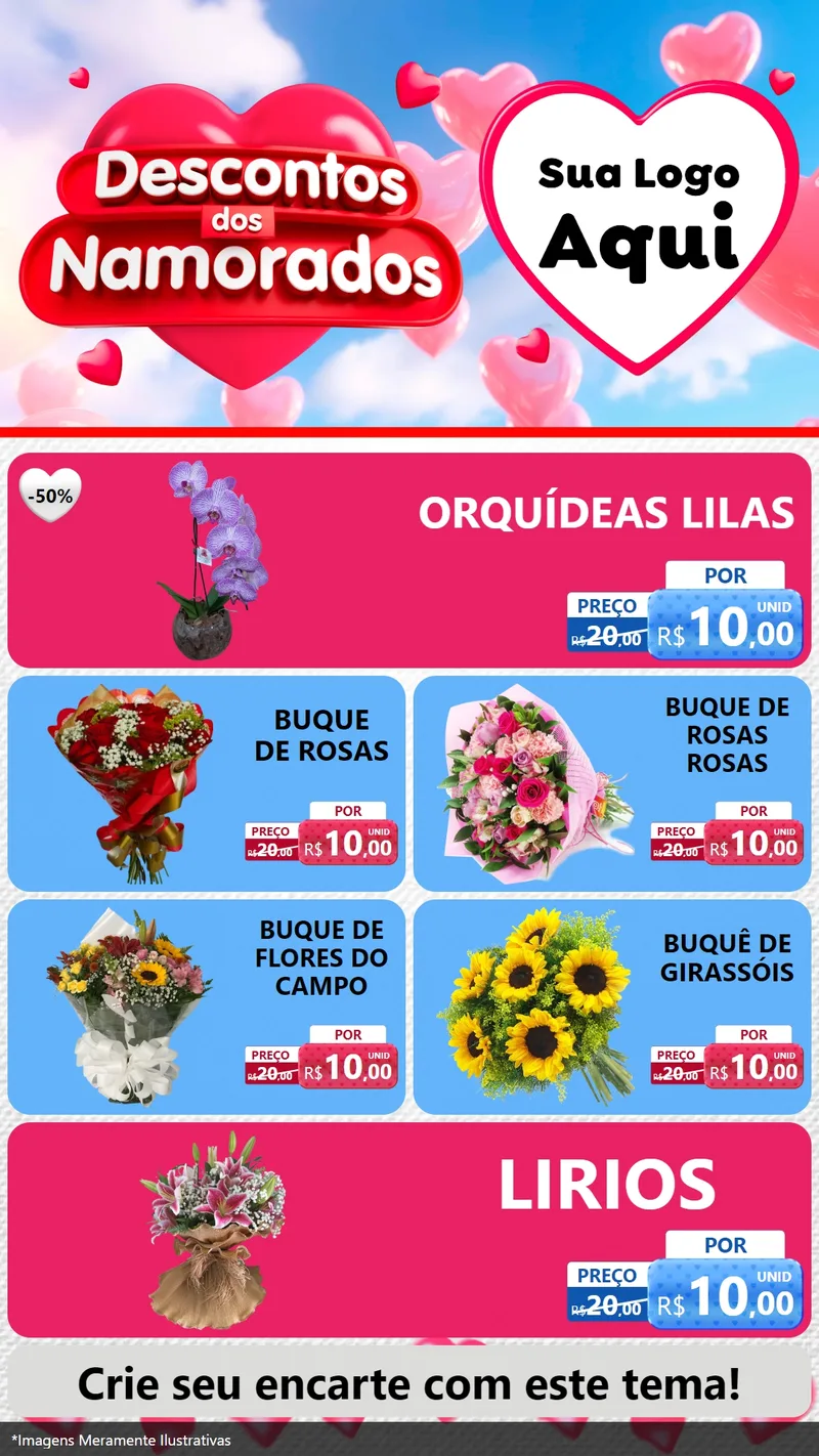Modelo de TV para TV Vertical com o tema Descontos dos Namorados para Floricultura e jardim