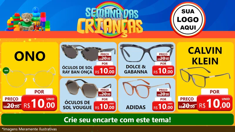 Modelo de TV para TV Horizontal com o tema Semana das Crianças para Óticas