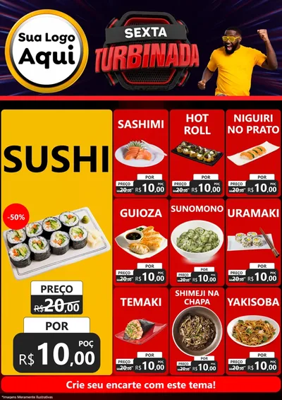 Modelo de Encarte para Encarte A4 Vertical com o tema Sexta Turbinada para Comida japonesa
