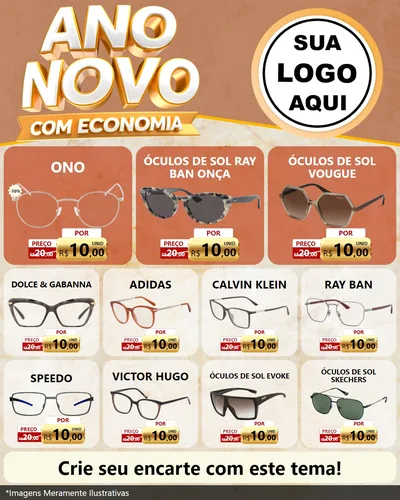 Modelo de Rede Social para Feed Instagram com o tema Ano Novo Com Economia para Óticas