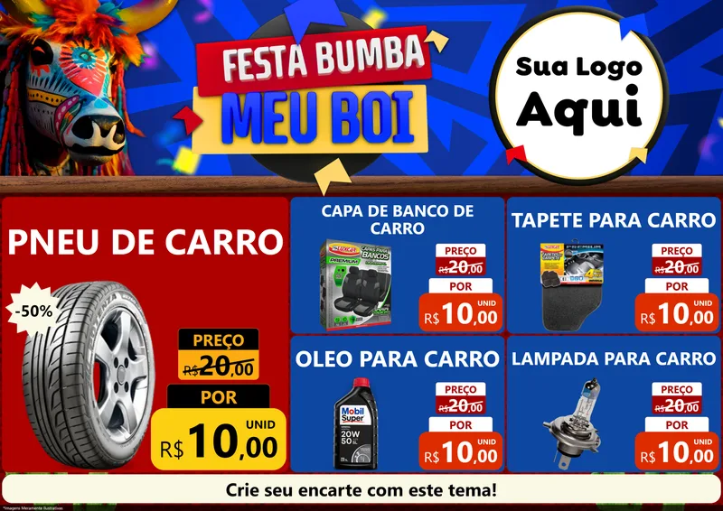 Modelo de Encarte para Encarte A4 Horizontal com o tema Festa Bumba meu Boi para Auto peças