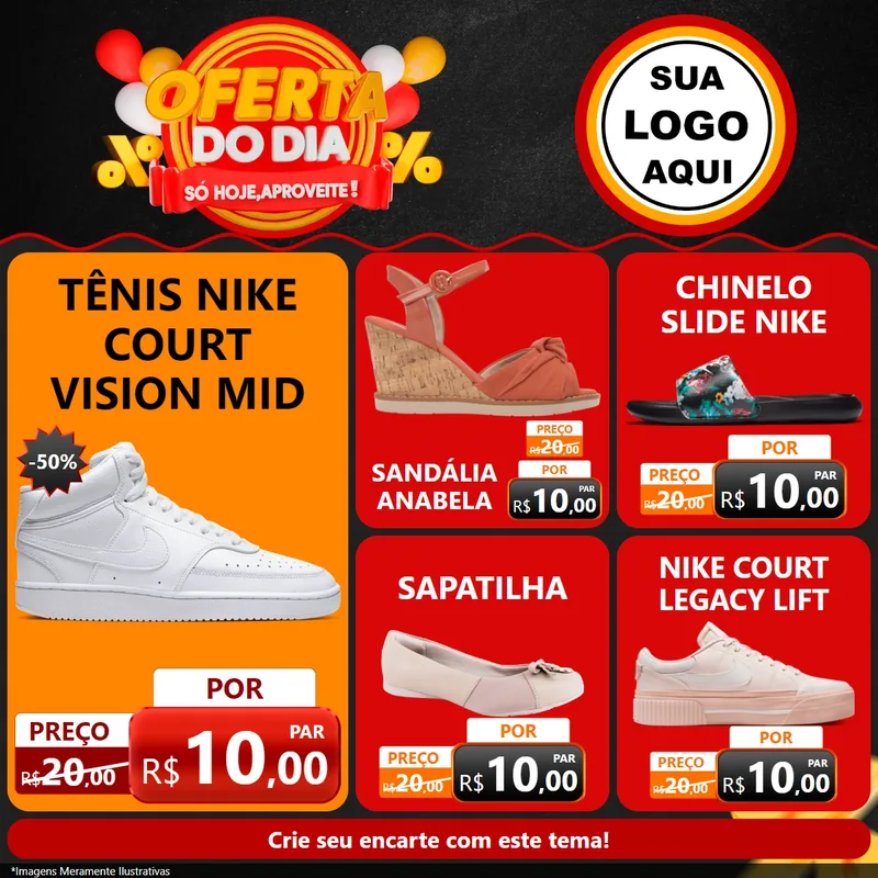 Modelo de Rede Social para Feed Facebook com o tema Oferta do Dia - Só hoje, Aproveite! para Calçados
