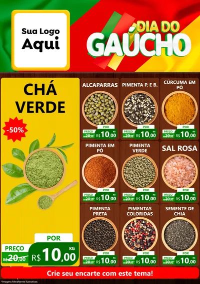 Modelo de Encarte para Encarte A4 Vertical com o tema Dia do Gaúcho para Produtos Naturais