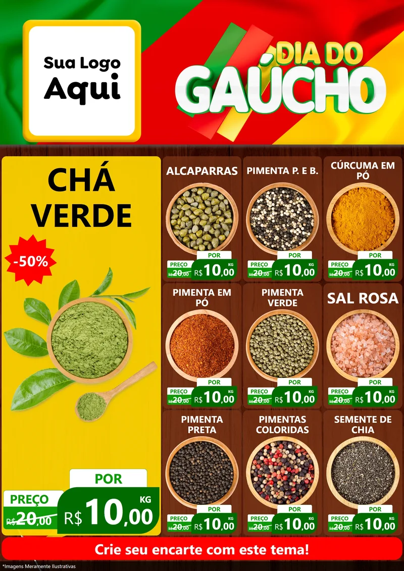Modelo de Encarte para Encarte A4 Vertical com o tema Dia do Gaúcho para Produtos Naturais