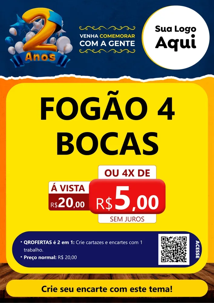Modelo de Cartaz para Cartaz A4 Vertical com o tema Aniversário de 2 anos para Móveis e Eletro