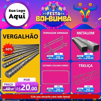 Modelo de Rede Social para Feed Facebook com o tema Festa Boi-Bumbá para Ferragens