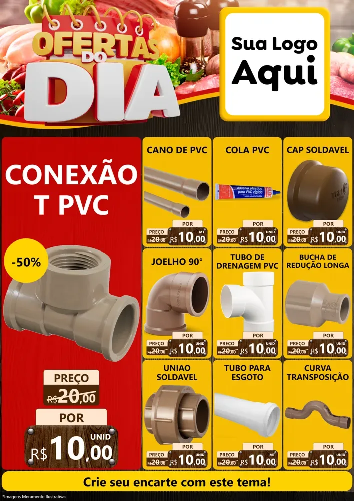 Modelo de Encarte para Encarte A4 Vertical com o tema Ofertas do Dia para Tubos e conexões