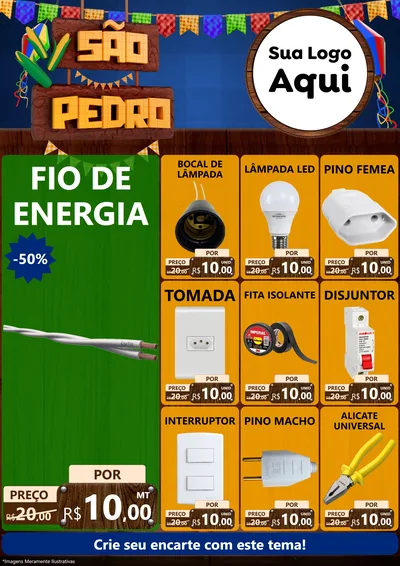 Modelo de Encarte para Encarte A4 Vertical com o tema São Pedro para Materiais Elétricos