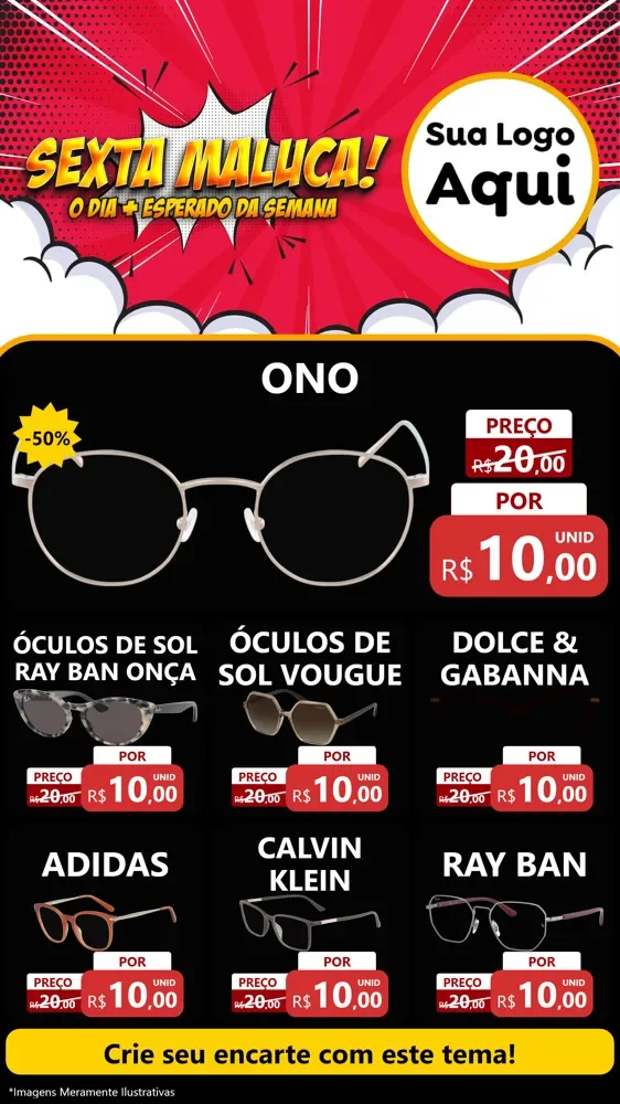 Modelo de Rede Social para Stories com o tema Sexta Maluca! para Óticas