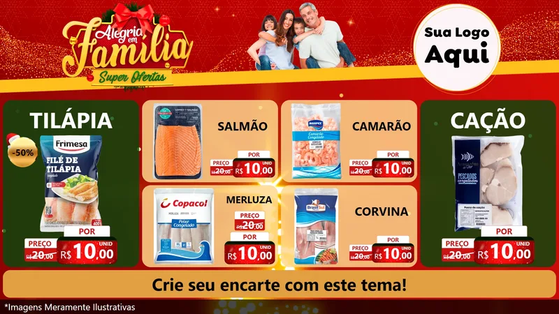 Modelo de TV para TV Horizontal com o tema Alegria em Família Super Ofertas - Natal para Peixaria
