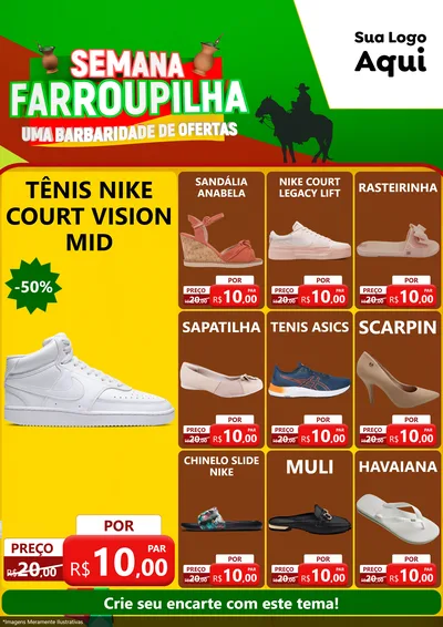 Modelo de Encarte para Encarte A4 Vertical com o tema Semana Farroupilha - Uma Barbaridade de Ofertas para Calçados