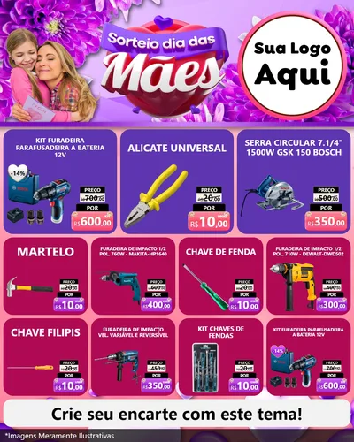Modelo de Rede Social para Feed Instagram com o tema Sorteio Dia das Mães para Maquinas e Ferramentas