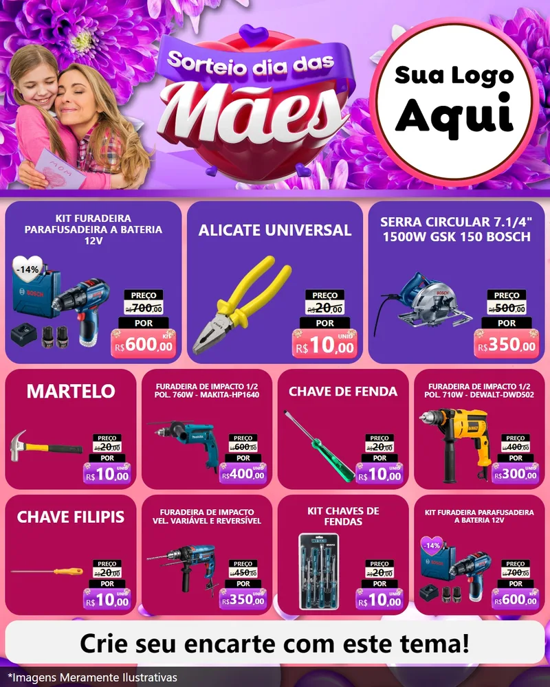 Modelo de Rede Social para Feed Instagram com o tema Sorteio Dia das Mães para Maquinas e Ferramentas