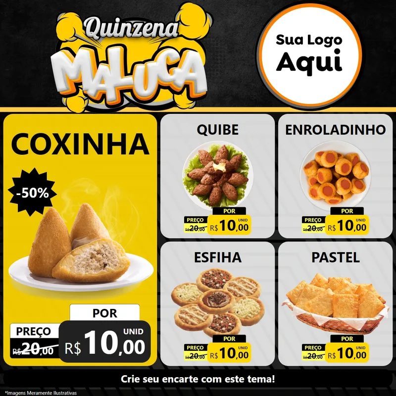 Modelo de Rede Social para Feed Facebook com o tema Quinzena Maluca para Salgadaria