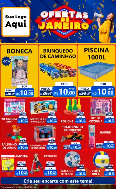 Modelo de Encarte para Encarte Grande com o tema Ofertas de Janeiro para Brinquedos