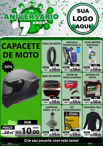 Modelo de Encarte para Encarte A4 Vertical com o tema Promoção de Aniversário - 7 Anos para Moto peças