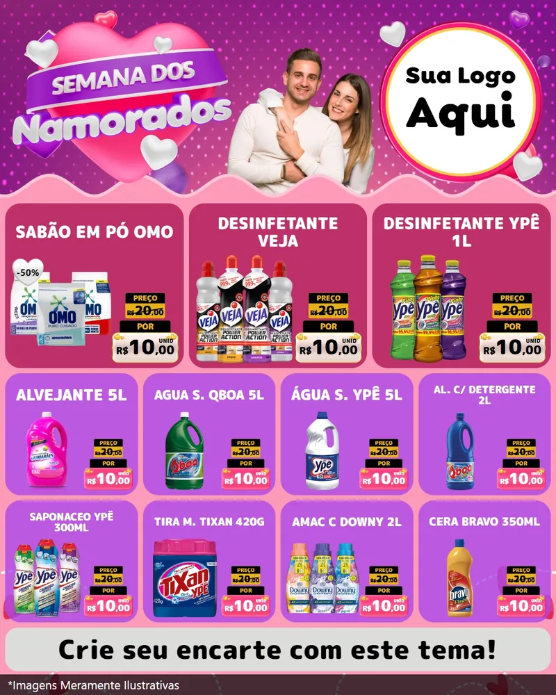 Modelo de Rede Social para Feed Instagram com o tema Semana dos Namorados para Produtos de Limpeza