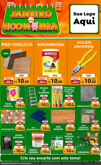 Modelo de Encarte para Encarte Grande com o tema Janeiro da Economia para Material para Construção