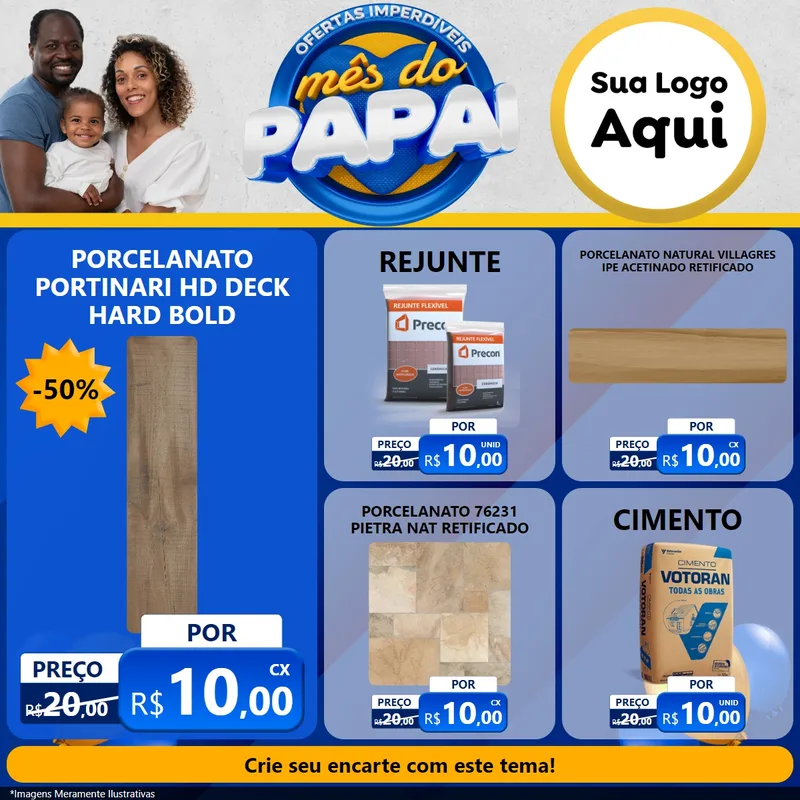 Modelo de Rede Social para Feed Facebook com o tema Ofertas Imperdíveis Mês Do Papai para Pisos e revestimentos