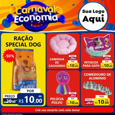 Modelo de Rede Social para Feed Facebook com o tema Carnaval da Economia para Pet Shop