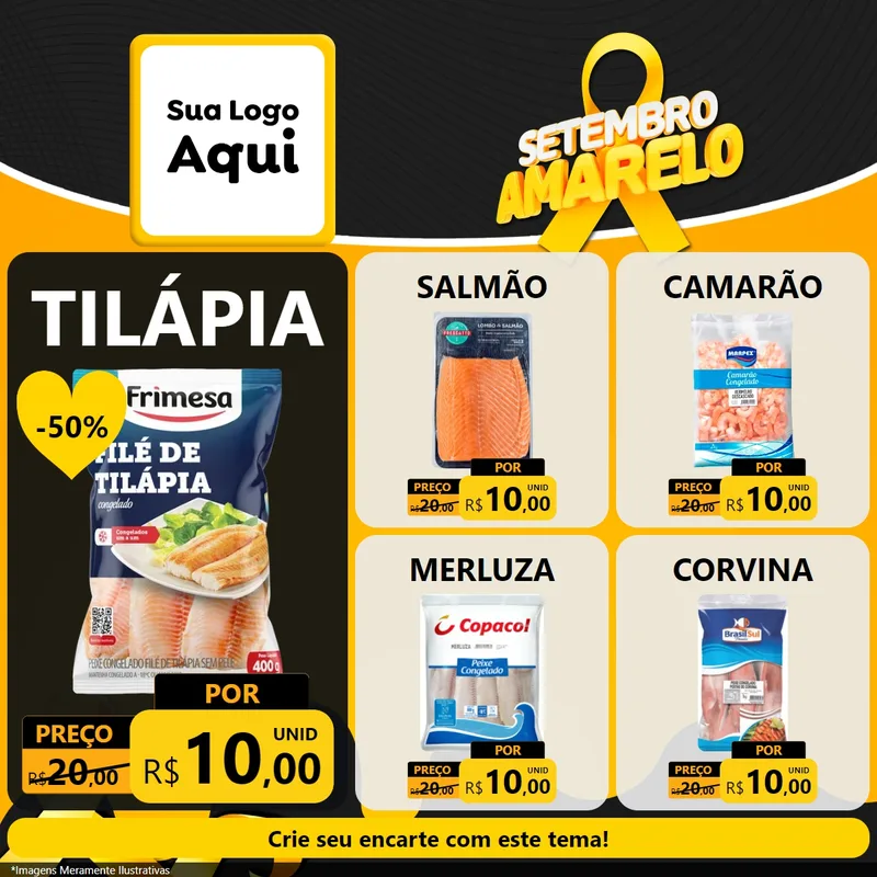 Modelo de Rede Social para Feed Facebook com o tema Setembro Amarelo para Peixaria