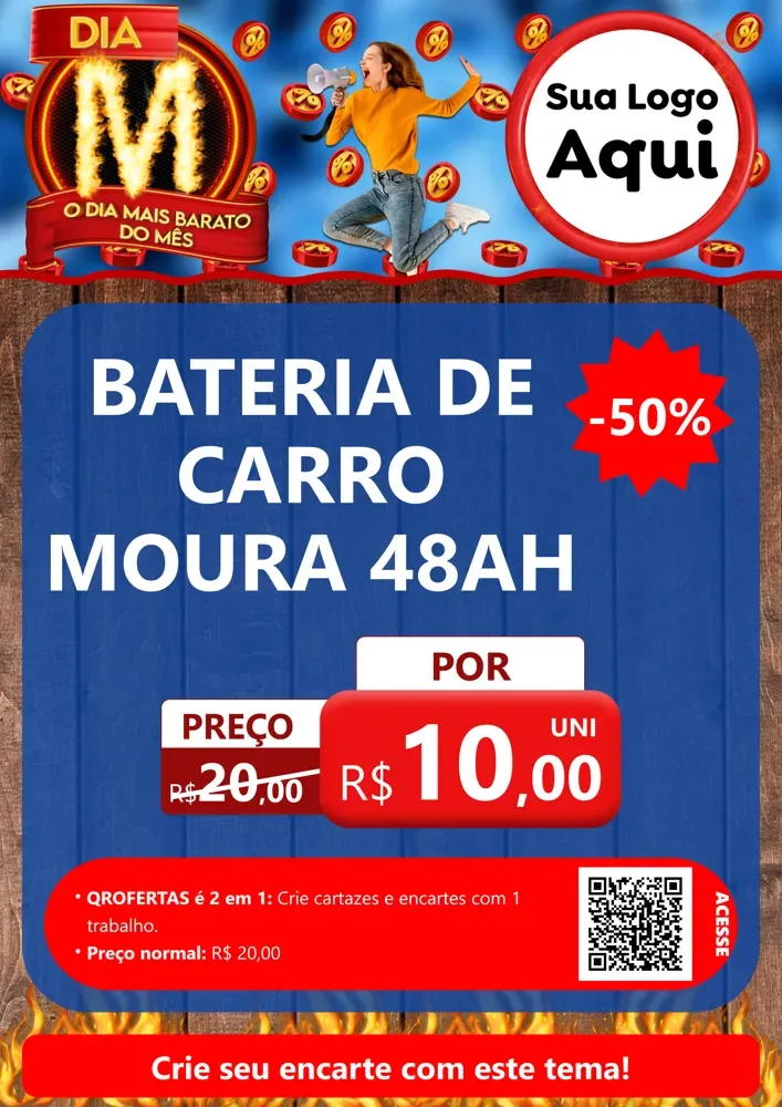 Modelo de Cartaz para Cartaz A4 Vertical com o tema Dia M - O Dia Mais Barato Do Mês para Baterias Elétricas