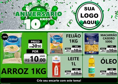 Modelo de Encarte para Encarte A4 Horizontal com o tema Promoção de Aniversário - 10 Anos para Supermercado