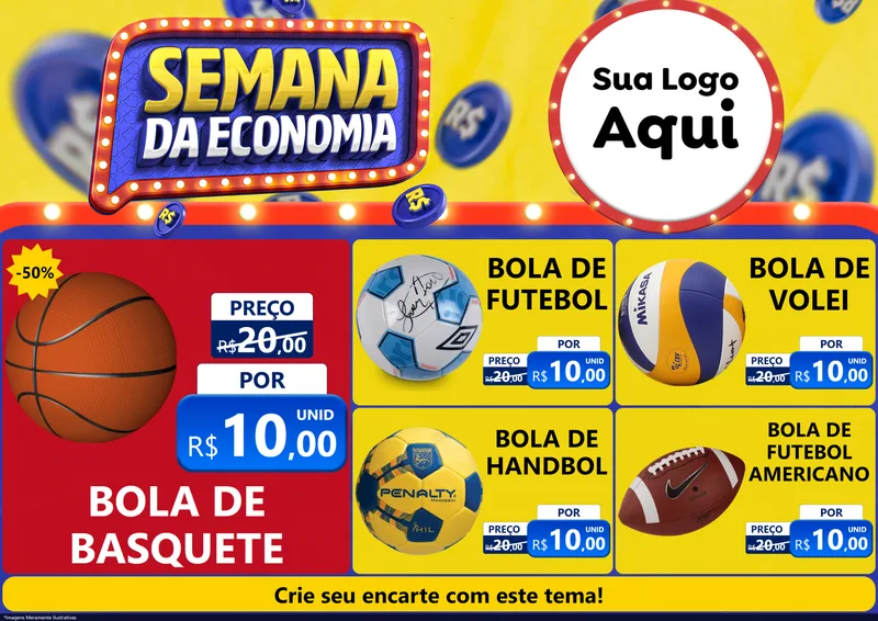 Modelo de Encarte para Encarte A4 Horizontal com o tema Semana da Economia para Artigos Esportivos