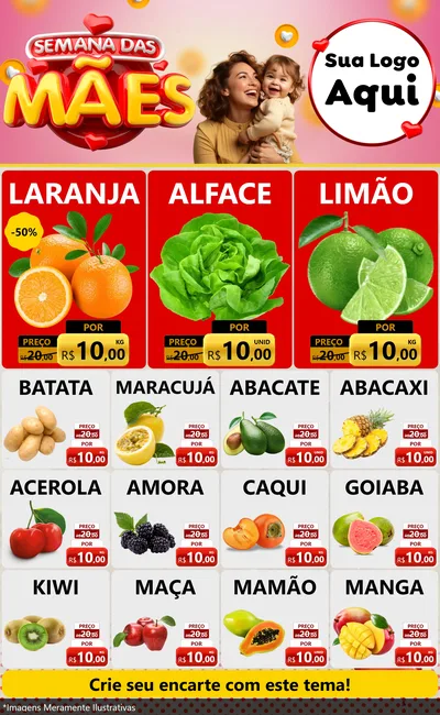 Modelo de Encarte para Encarte Grande com o tema Semana das Mães para Hortifrúti