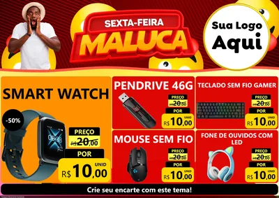 Modelo de Encarte para Encarte A4 Horizontal com o tema Sexta-feira Maluca para Informática