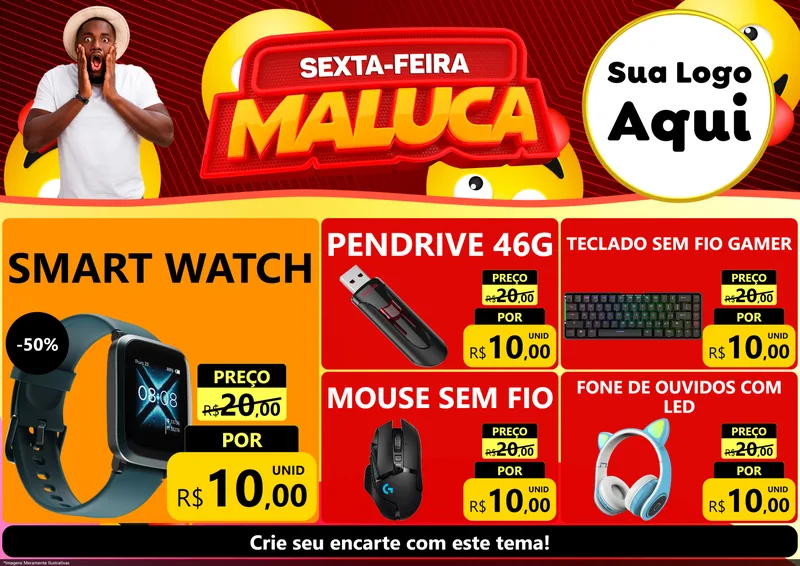 Modelo de Encarte para Encarte A4 Horizontal com o tema Sexta-feira Maluca para Informática