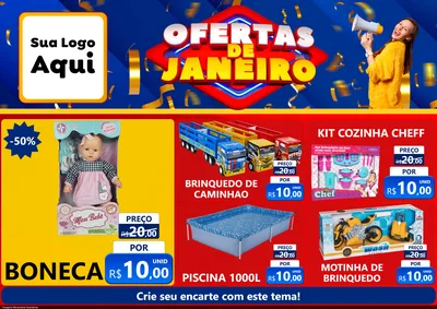 Modelo de Encarte para Encarte A4 Horizontal com o tema Ofertas de Janeiro para Brinquedos