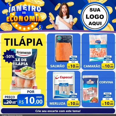 Modelo de Rede Social para Feed Facebook com o tema Janeiro da Economia para Peixaria