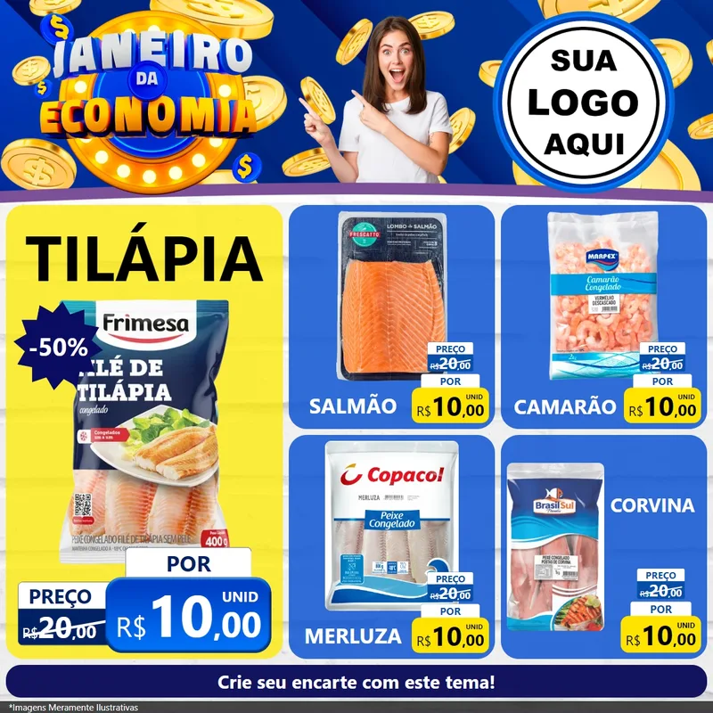 Modelo de Rede Social para Feed Facebook com o tema Janeiro da Economia para Peixaria