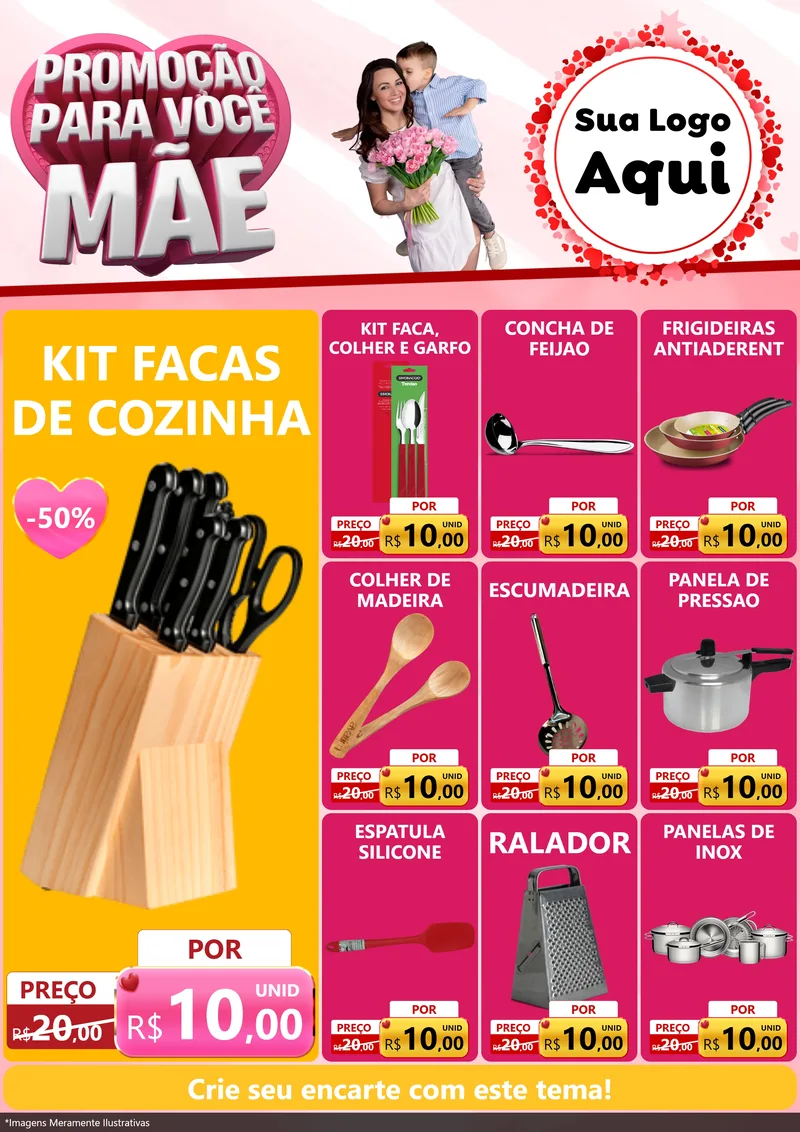 Modelo de Encarte para Encarte A4 Vertical com o tema Promoção Para Você Mãe para Utilidades Domésticas