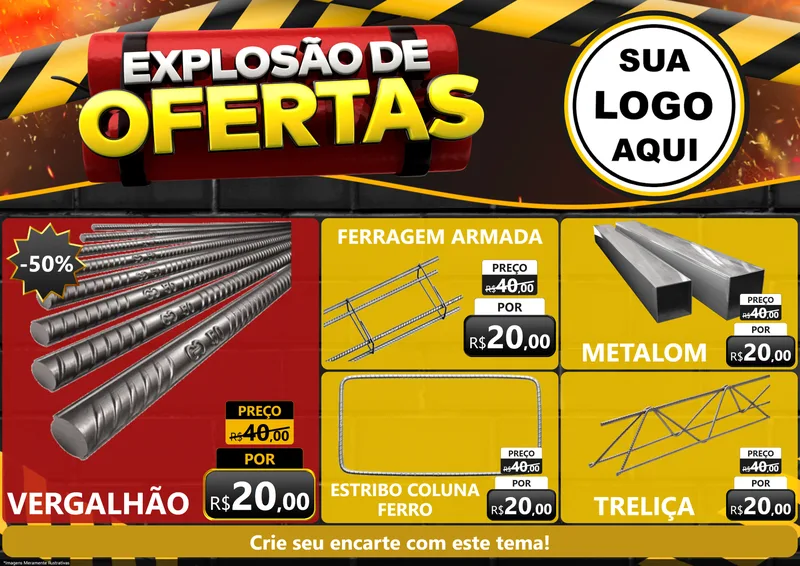 Modelo de Encarte para Encarte A4 Horizontal com o tema Explosão de Ofertas para Ferragens