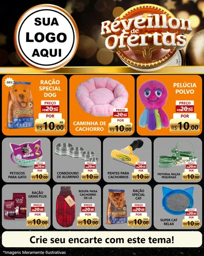 Modelo de Rede Social para Feed Instagram com o tema Réveillon de Ofertas para Pet Shop