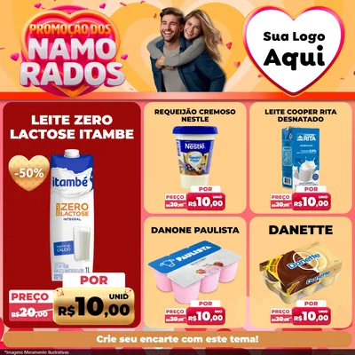 Modelo de Rede Social para Feed Facebook com o tema Promoção dos Namorados para Frios e Laticínios
