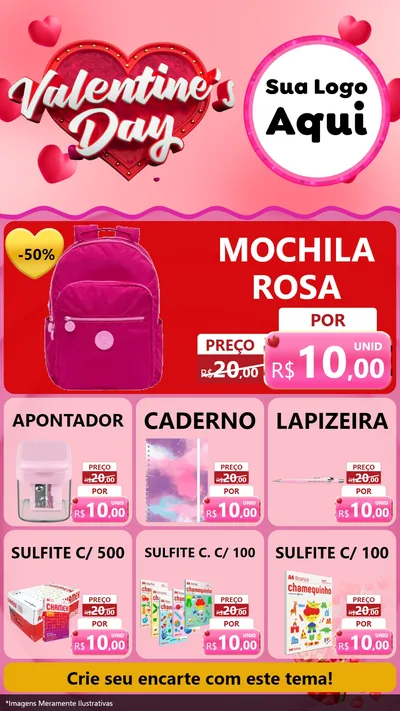 Modelo de Rede Social para Stories com o tema Valentine's Day para Papelaria