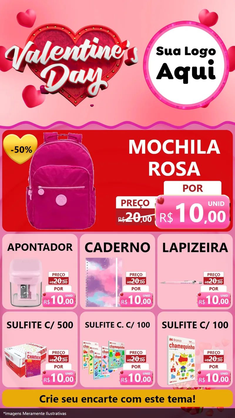 Modelo de Rede Social para Stories com o tema Valentine's Day para Papelaria