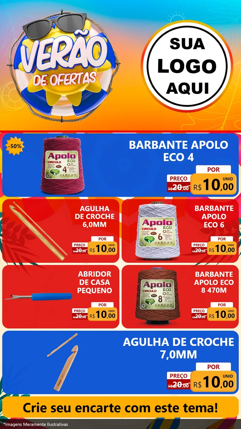 Modelo de TV para TV Vertical com o tema Verão de Ofertas para Armarinho e Aviamentos