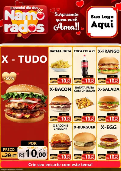 Modelo de Encarte para Encarte A4 Vertical com o tema Especial Dia dos Namorados para Hamburgueria