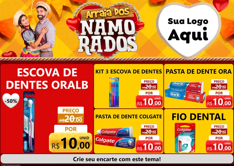 Modelo de Encarte para Encarte A4 Horizontal com o tema Arraiá dos Namorados para Higiene Pessoal